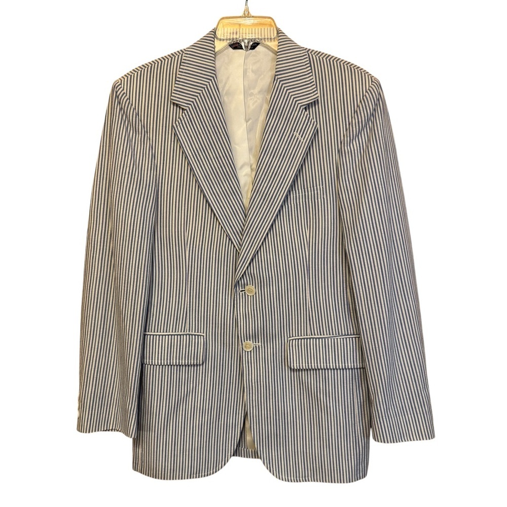 Hardwick Mens Blue White Seersucker Vintage Blazer 36R USA